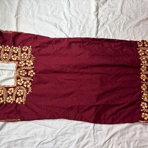 Embroidered Maroon Tunic Panel with Gold Floral Motif